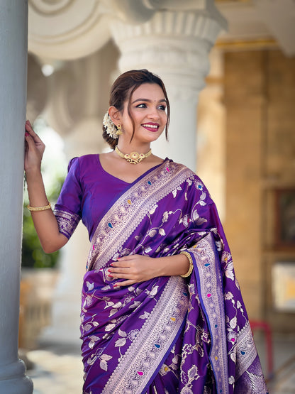 Soft Banarasi Silk Saree With Minakari Zari, Rich Pallu With Tassels