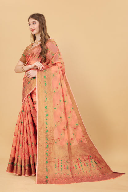 Soft cotton  saree with zari  weawing design  and Rich Zari weawing Pallu with  zari weawing  border