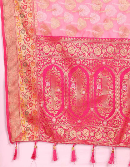 Light Pink & Red Color Women’s Zari Woven Designer Soft Organza Silk Saree and Rich Pallu Weawing Unstitched Blouse With Blouse Piece.