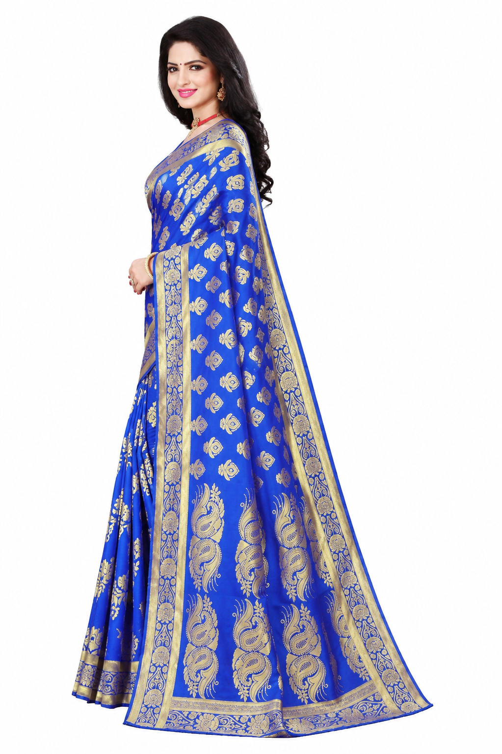 KeKoVi Women's Bottle Green Banarasi Silk Blend Saree with Rich Golden Zari Woven Buti & Traditional Border