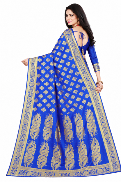 KeKoVi Women's Bottle Green Banarasi Silk Blend Saree with Rich Golden Zari Woven Buti & Traditional Border