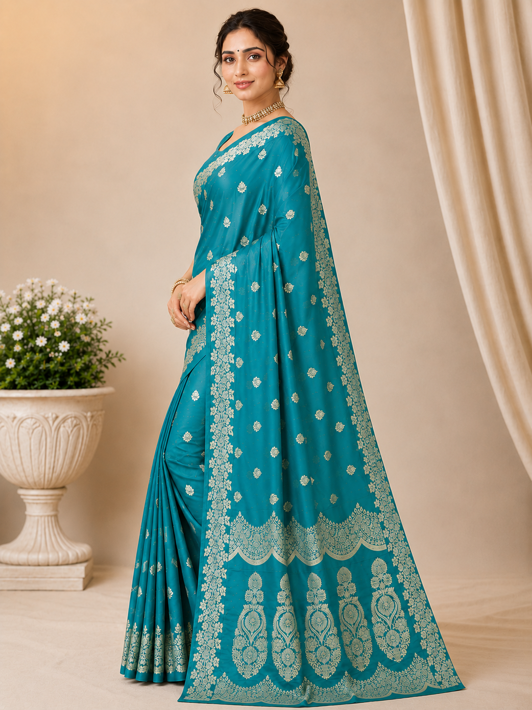 Royal Blue Banarasi Silk Saree with Silver Zari Woven Border & Rich Pallu | Wedding & Festive Wear