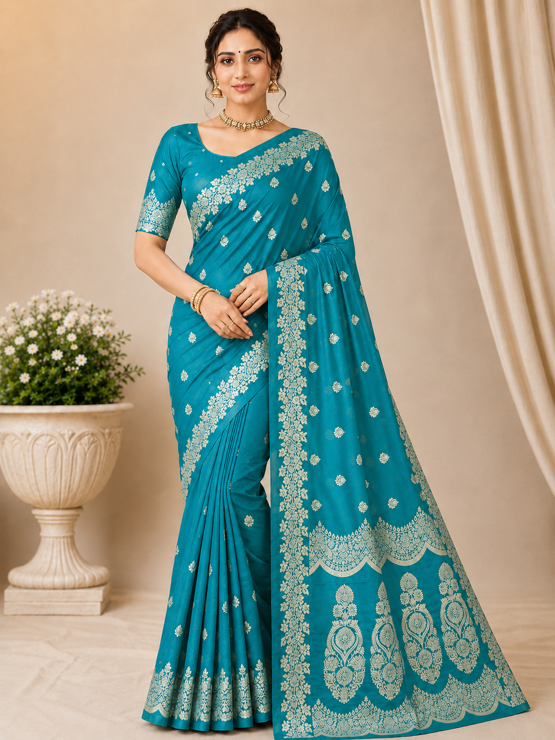 Royal Blue Banarasi Silk Saree with Silver Zari Woven Border & Rich Pallu | Wedding & Festive Wear