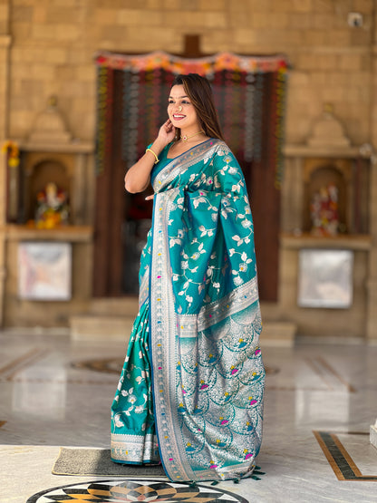 Attractive Blue Soft Banarasi Silk Saree With Lovely Blouse Piece