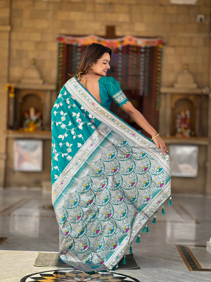 Attractive Blue Soft Banarasi Silk Saree With Lovely Blouse Piece