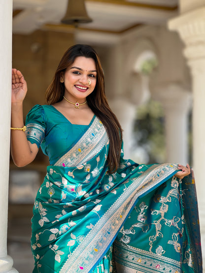 Attractive Blue Soft Banarasi Silk Saree With Lovely Blouse Piece