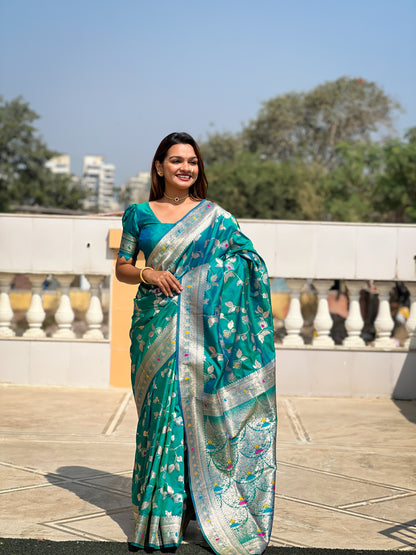 Attractive Blue Soft Banarasi Silk Saree With Lovely Blouse Piece