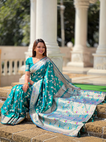 Attractive Blue Soft Banarasi Silk Saree With Lovely Blouse Piece