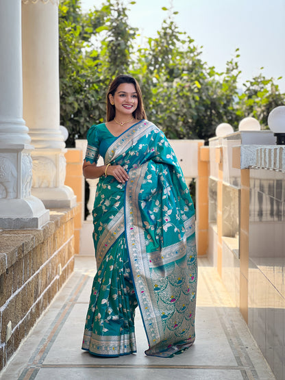Attractive Blue Soft Banarasi Silk Saree With Lovely Blouse Piece