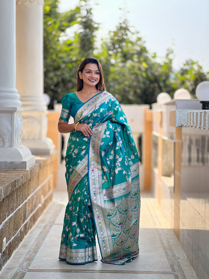 Attractive Blue Soft Banarasi Silk Saree With Lovely Blouse Piece