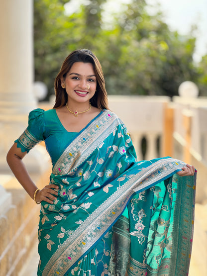 Attractive Blue Soft Banarasi Silk Saree With Lovely Blouse Piece