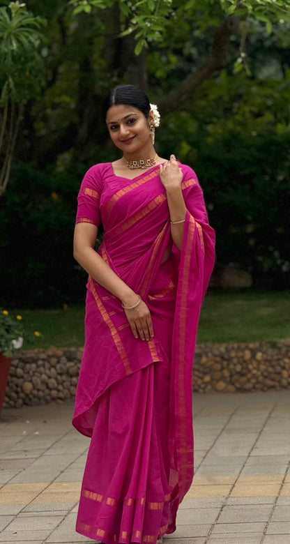 KeKoVi Dark Forest Green Soft Silk Saree with Elegant Gold Border | Traditional Festive Wear for Women