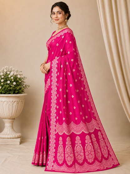 Royal Blue Banarasi Silk Saree with Silver Zari Woven Border & Rich Pallu | Wedding & Festive Wear