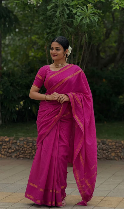 KeKoVi Dark Forest Green Soft Silk Saree with Elegant Gold Border | Traditional Festive Wear for Women