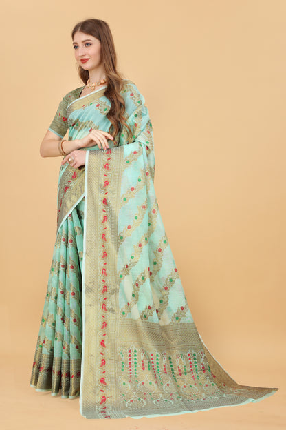 Soft cotton  saree with zari  weawing design  and Rich Zari weawing Pallu with  zari weawing  border