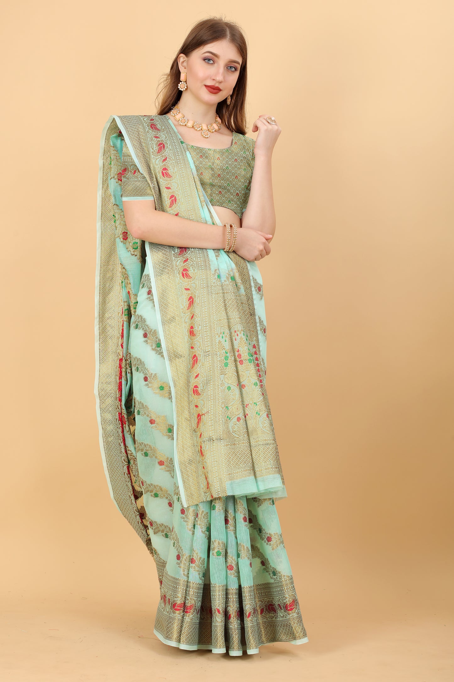 Soft cotton  saree with zari  weawing design  and Rich Zari weawing Pallu with  zari weawing  border