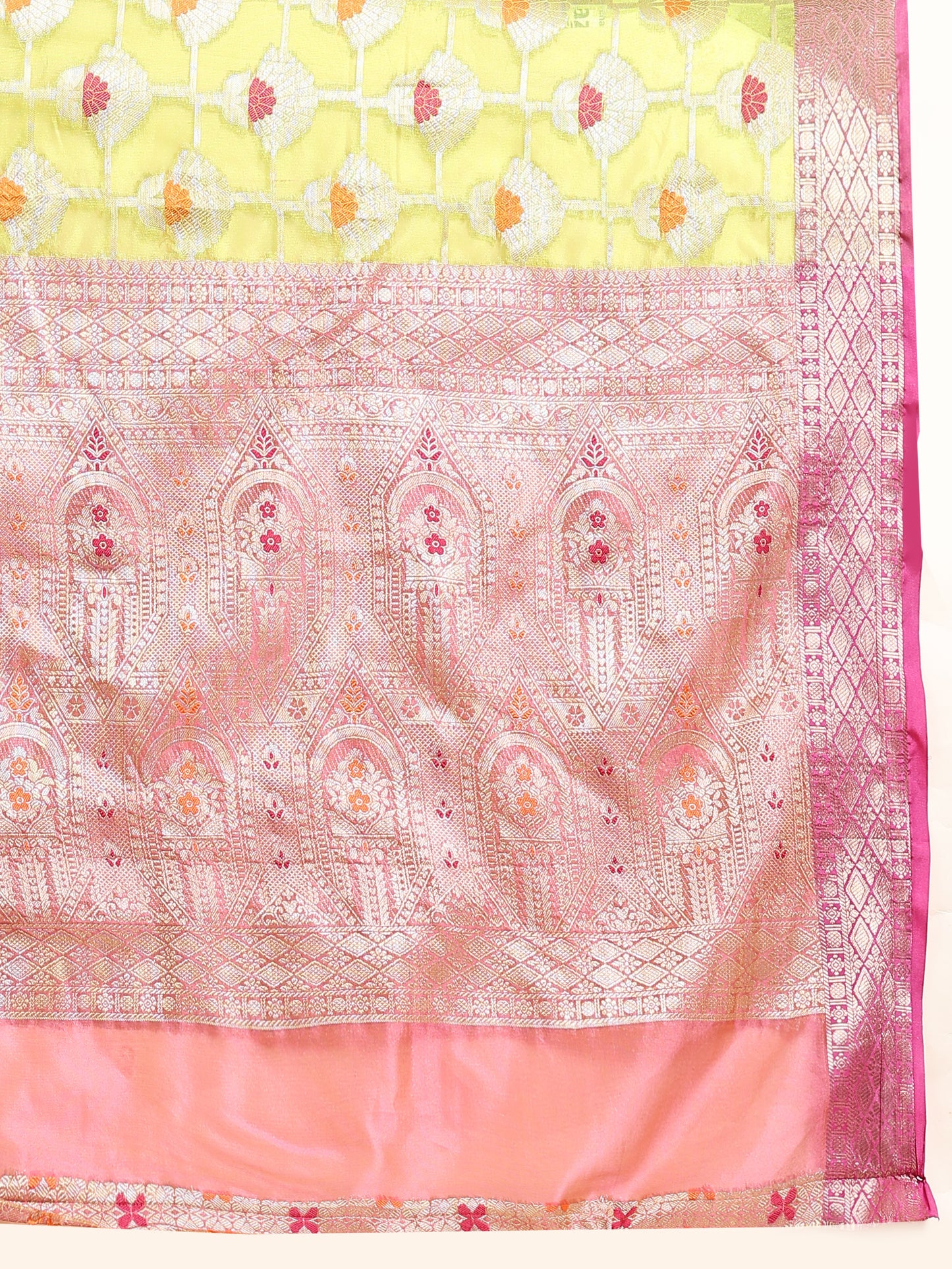 Soft Organza Silk saree with Meenakari  weawing design  and Rich Zari weawing Pallu with  zari weawing  border