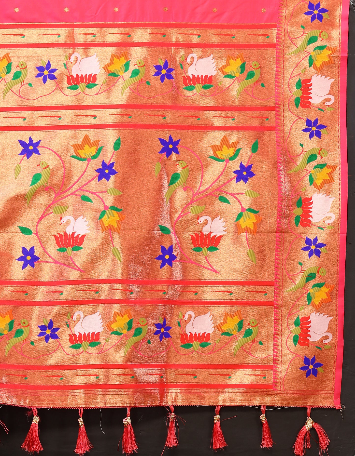 Soft Paithani Silk Saree with Meenakari Weaving Design.