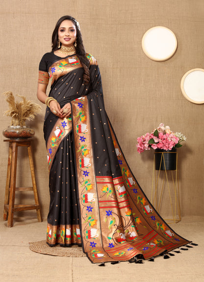 Soft Paithani Silk Saree with Meenakari Weaving Design.