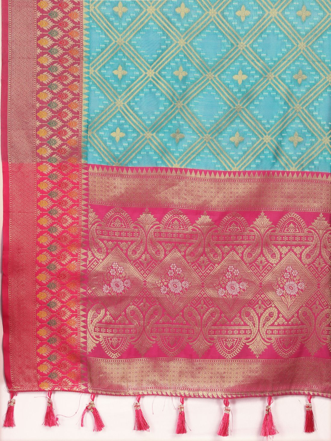 Light Blue & Pink Color Women’s Zari Woven Designer Soft Organza Silk Saree and Rich Pallu Weawing Unstitched Blouse With Blouse Piece.