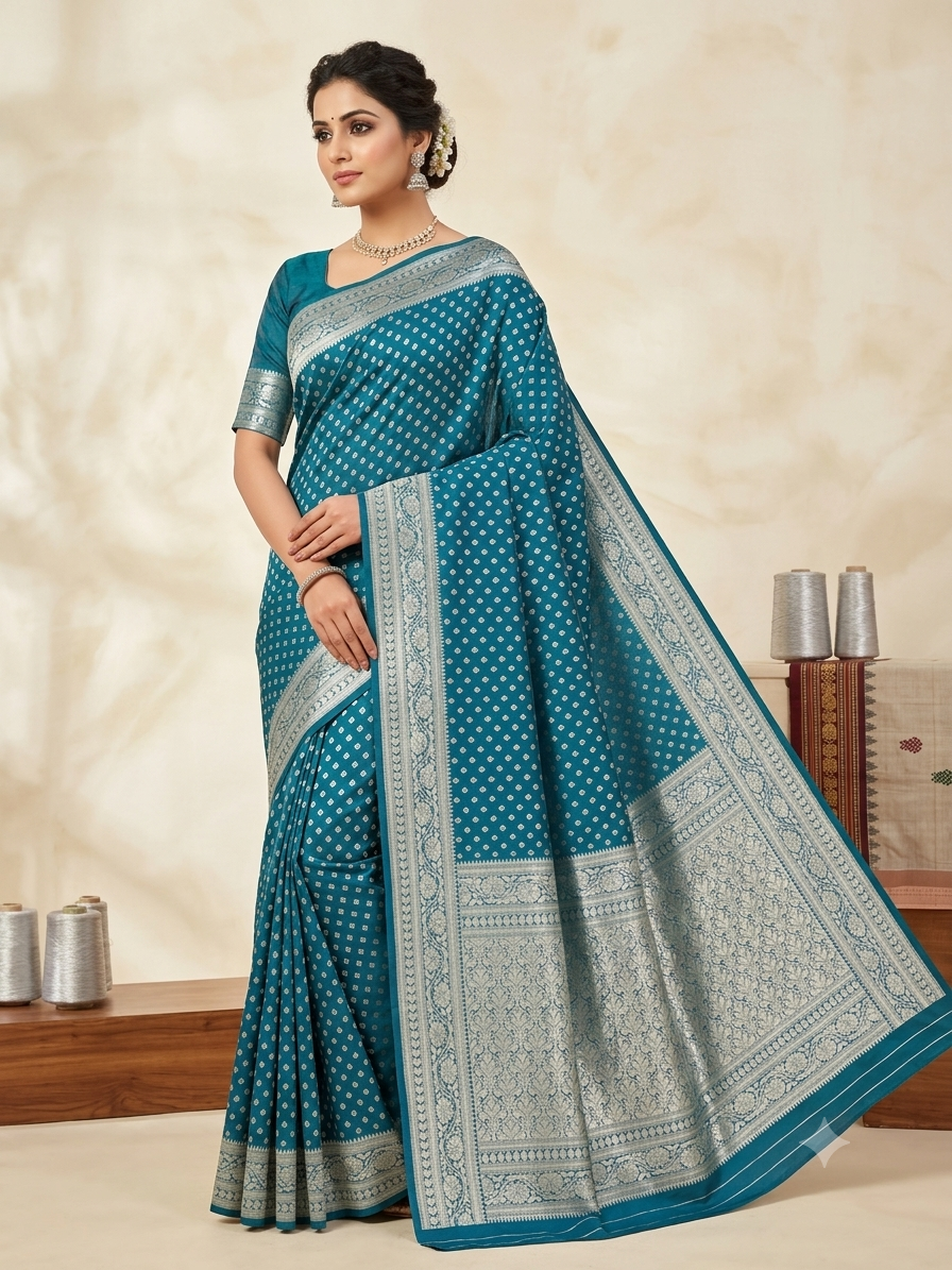 KeKoVi Purple Woven Jacquard Silk Blend Saree with Elegant Silver Zari Border & Unstitched Blouse Piece