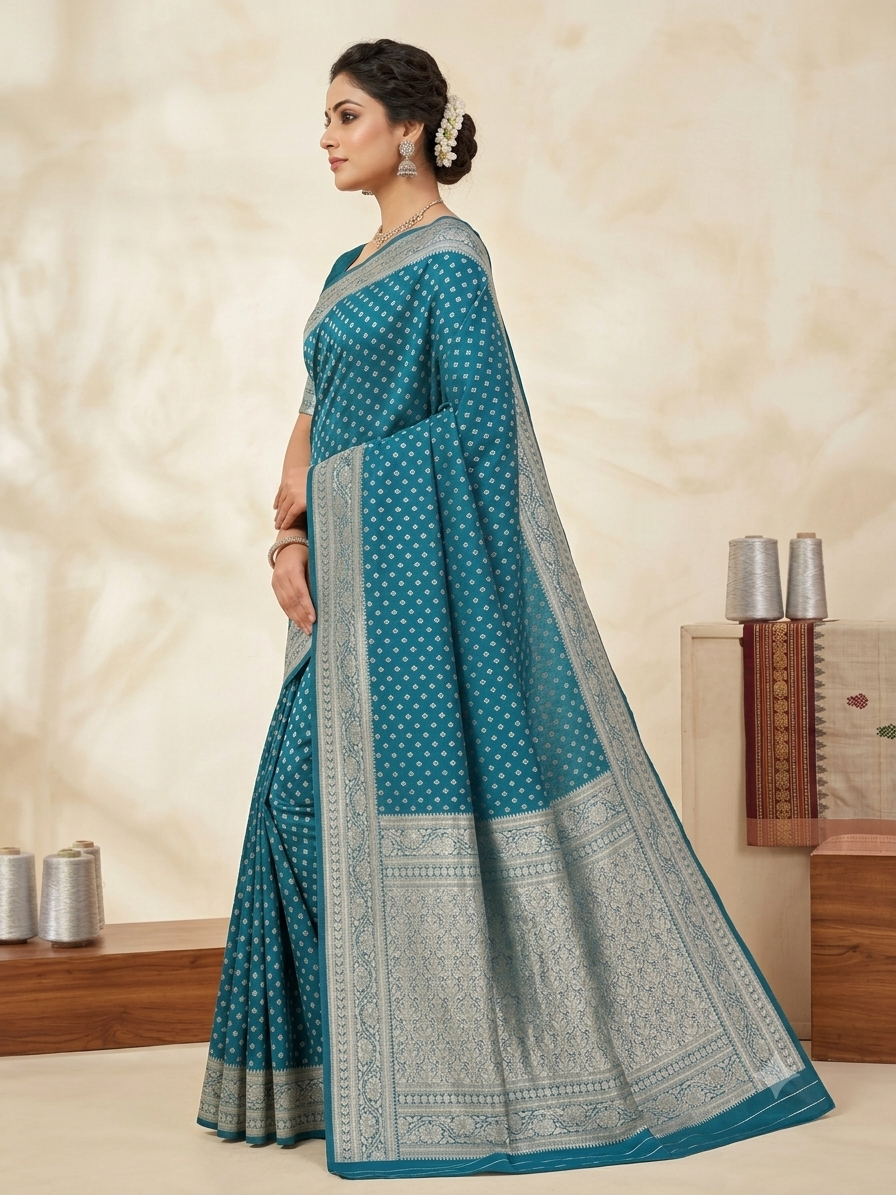 KeKoVi Purple Woven Jacquard Silk Blend Saree with Elegant Silver Zari Border & Unstitched Blouse Piece