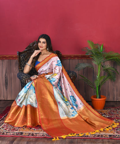 Soft Kanjivaram Silk Saree with Kalamkari Design