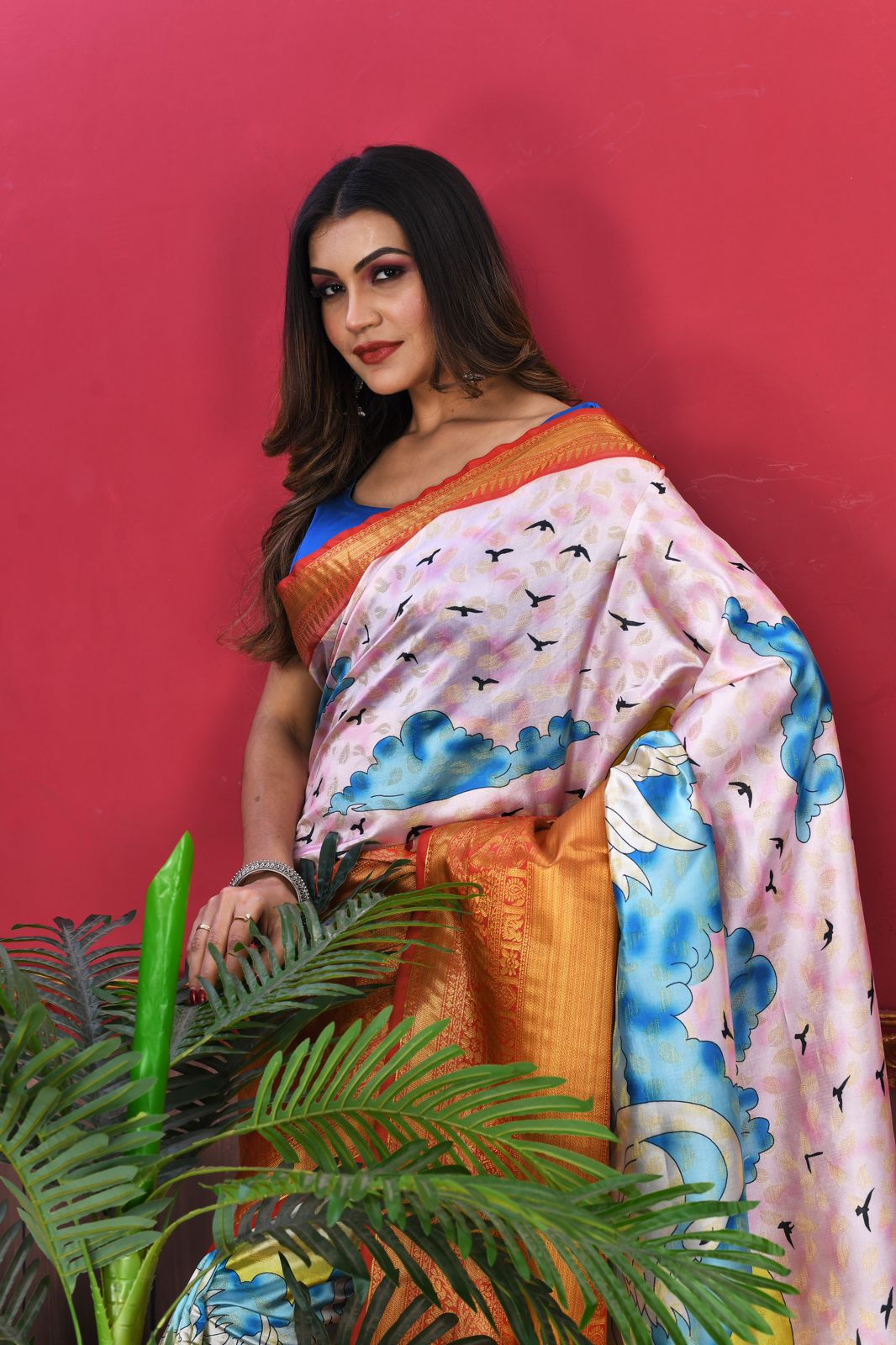 Soft Kanjivaram Silk Saree with Kalamkari Design