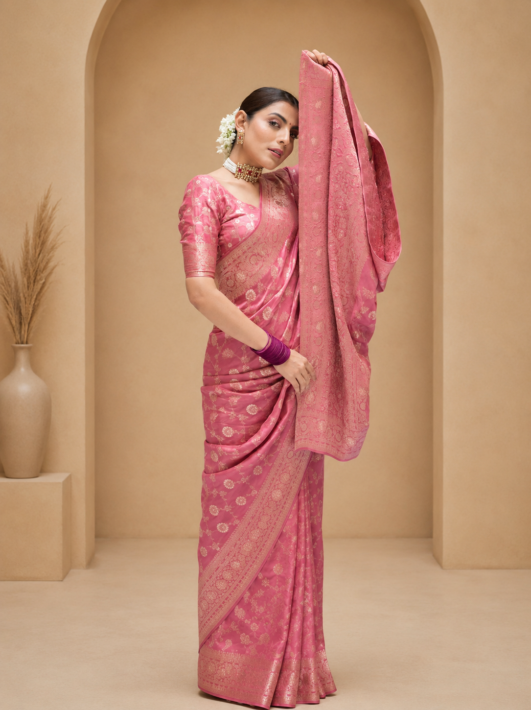KeKoVi Black Banarasi Silk Blend Saree with Rich Silver Zari Woven Border & Unstitched Blouse