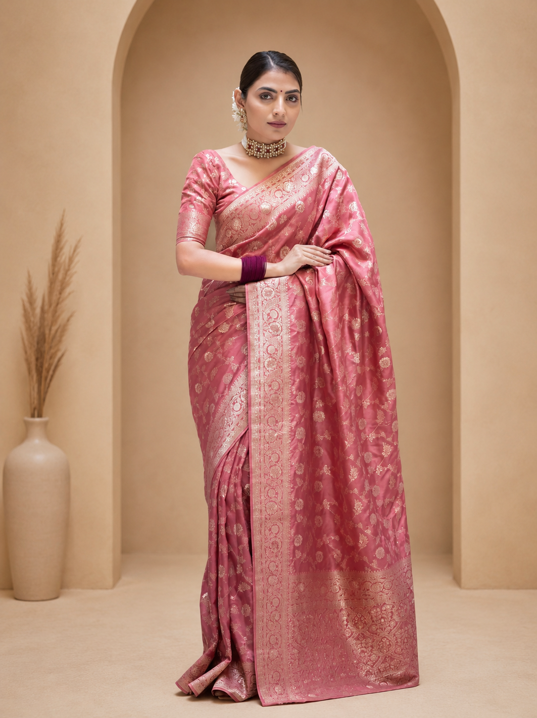 KeKoVi Black Banarasi Silk Blend Saree with Rich Silver Zari Woven Border & Unstitched Blouse