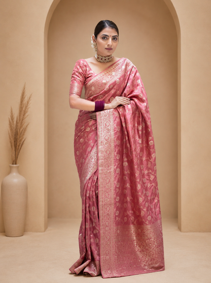 KeKoVi Black Banarasi Silk Blend Saree with Rich Silver Zari Woven Border & Unstitched Blouse