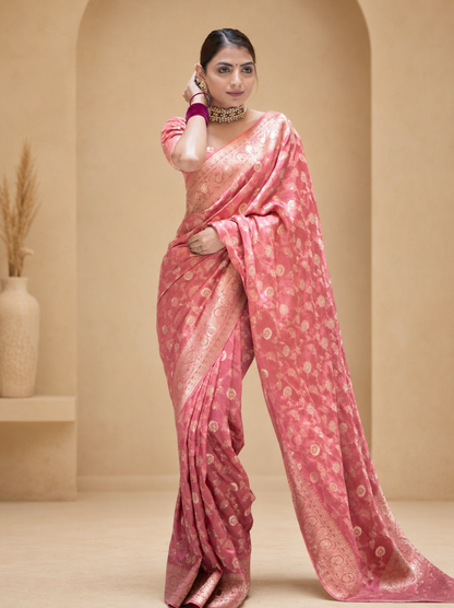 KeKoVi Black Banarasi Silk Blend Saree with Rich Silver Zari Woven Border & Unstitched Blouse