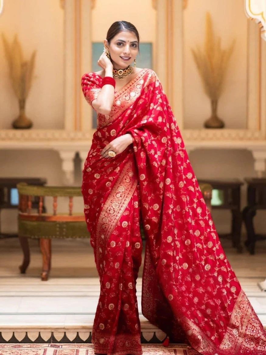 KeKoVi Black Banarasi Silk Blend Saree with Rich Silver Zari Woven Border & Unstitched Blouse