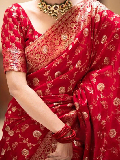 KeKoVi Black Banarasi Silk Blend Saree with Rich Silver Zari Woven Border & Unstitched Blouse