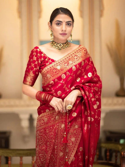 KeKoVi Black Banarasi Silk Blend Saree with Rich Silver Zari Woven Border & Unstitched Blouse