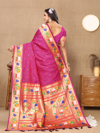 Soft Paithani Silk Saree with Meenakari Weaving Design.