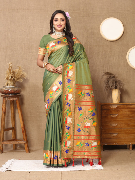 Soft Paithani Silk Saree with Meenakari Weaving Design.