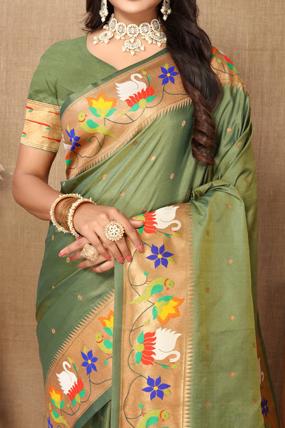 Soft Paithani Silk Saree with Meenakari Weaving Design.