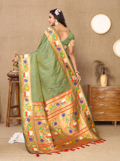 Soft Paithani Silk Saree with Meenakari Weaving Design.