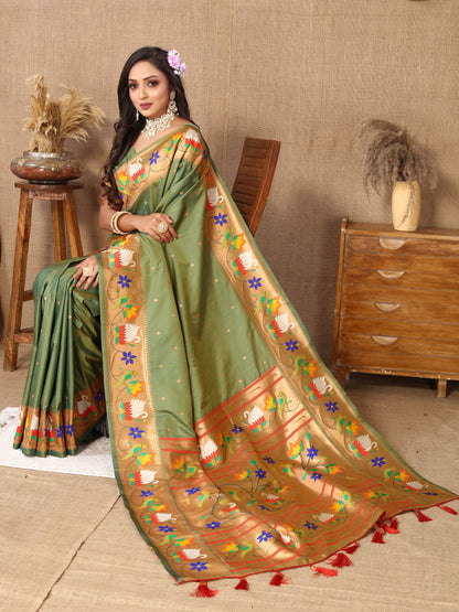 Soft Paithani Silk Saree with Meenakari Weaving Design.