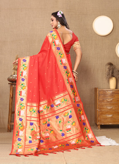 Soft Paithani Silk Saree with Meenakari Weaving Design.