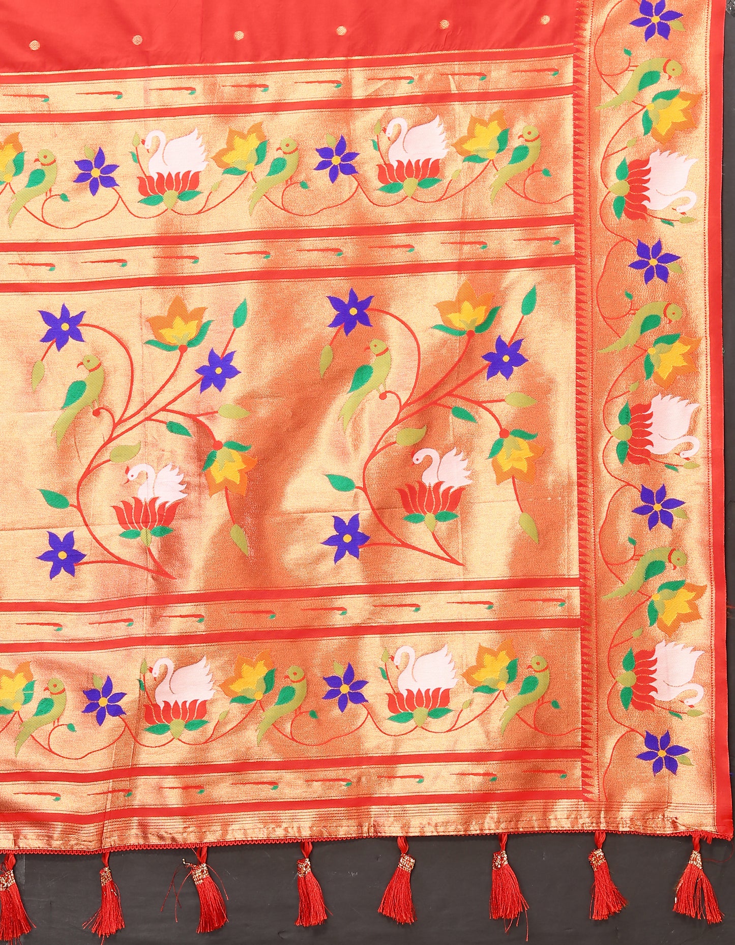 Soft Paithani Silk Saree with Meenakari Weaving Design.