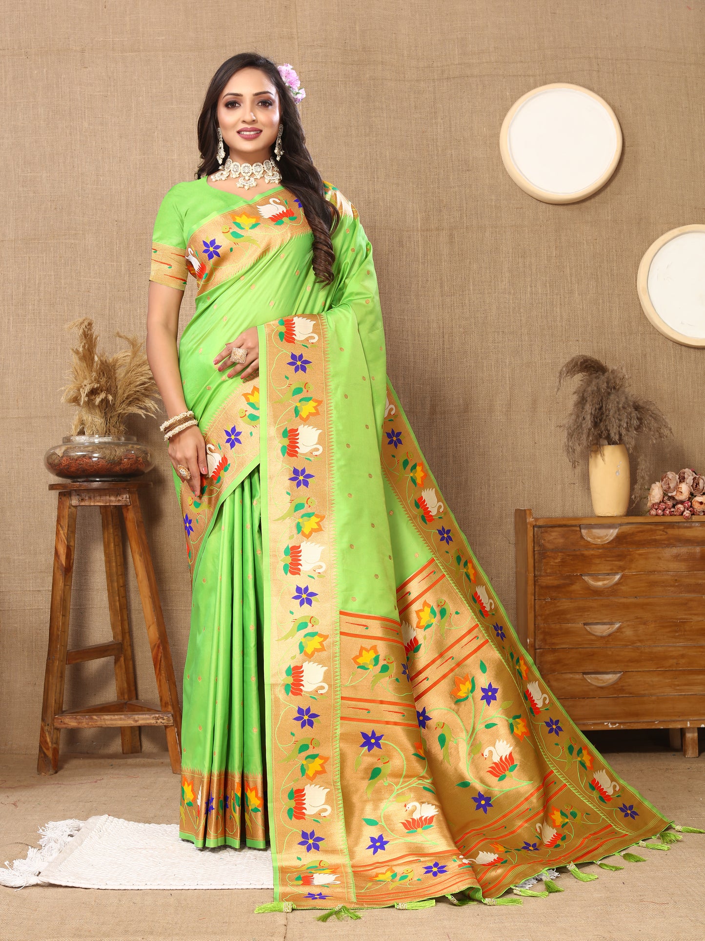 Soft Paithani Silk Saree with Meenakari Weaving Design