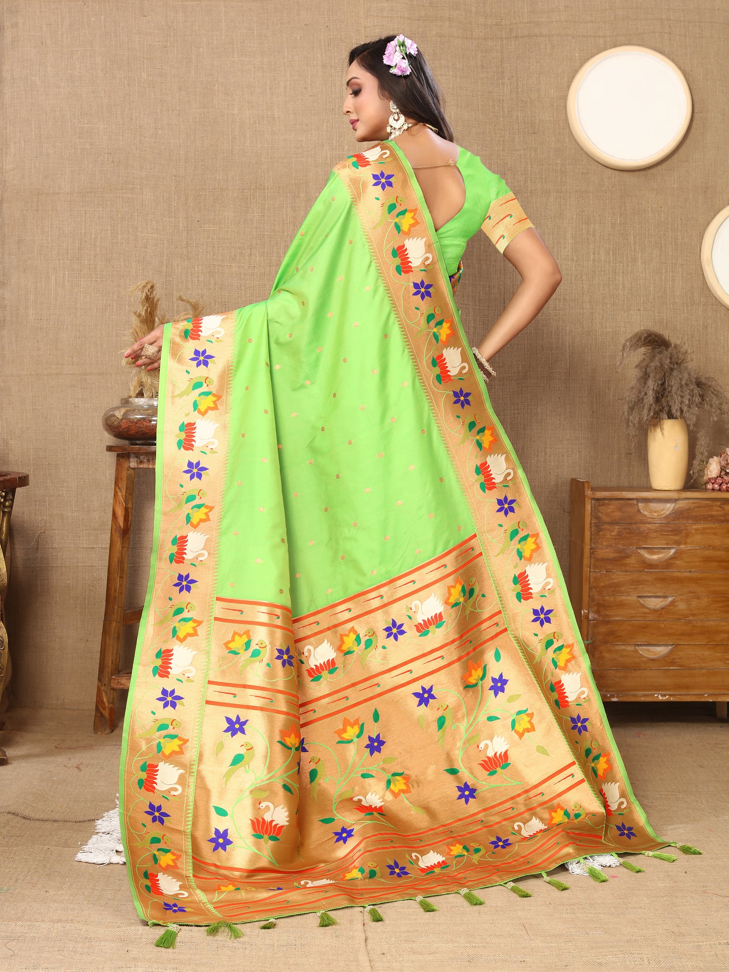 Soft Paithani Silk Saree with Meenakari Weaving Design