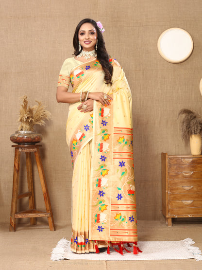 Soft Paithani Silk Saree with Meenakari Weaving Design.