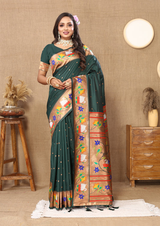 Soft Paithani Silk Saree with Meenakari Weaving Design.