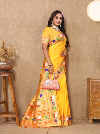 Soft Paithani Silk Saree with Meenakari Weaving Design.