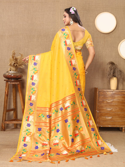 Soft Paithani Silk Saree with Meenakari Weaving Design.